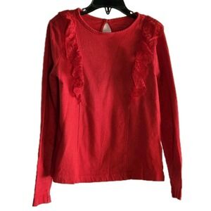 Janie And Jack Red Long Sleeve‎ Cotton Shirt Girls Size 7 Lace Ruffle Holiday